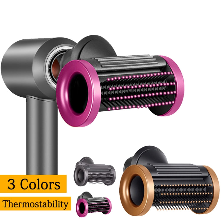 Hair dryer smoothing nozzle attachment with rose red ring on black angled diffuser
