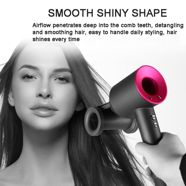 Hair dryer smoothing nozzle attachment with rose red ring on black handle