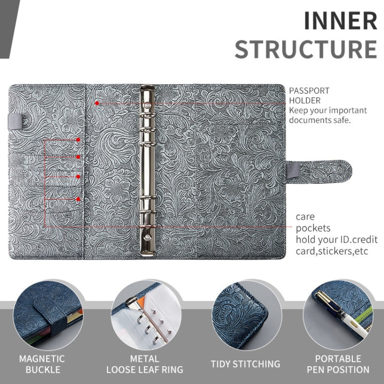 YMX-007 PU Leather Budget Binder Notebook Embossed Model Handbook, A6, A5