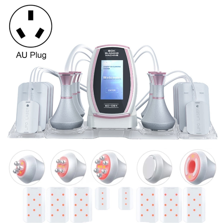 6-in-1 slimming machine kit with AU plug, pink trim, display screen, and handpieces