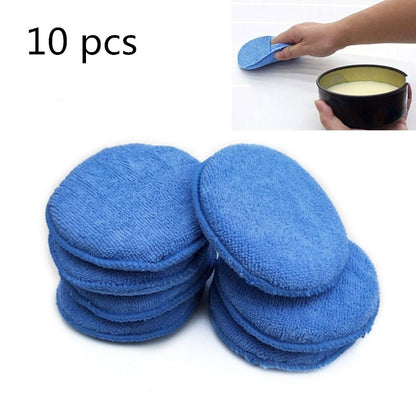 Blue round microfiber waxing sponge pads, stacked set of 10 car wash sponges