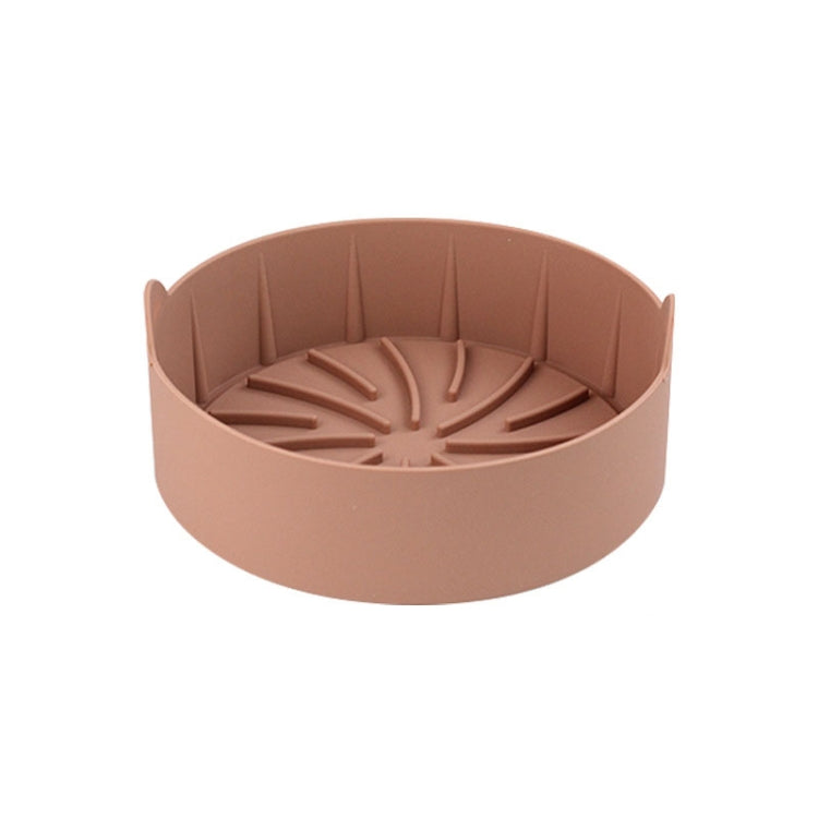 Coffee brown round silicone grill pan insert, ridged radial channels with raised center detail