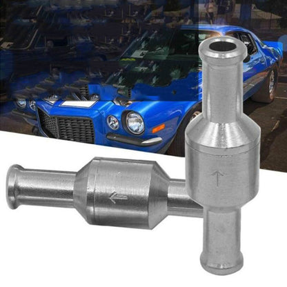 Aluminum alloy fuel check valve with side outlet and vertical inlet, arrow markings