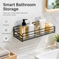 Black wall-mounted bathroom shelf rack with square mounting brackets