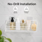 White wall-mounted bathroom shelf rack with two wire shelves and square mounts
