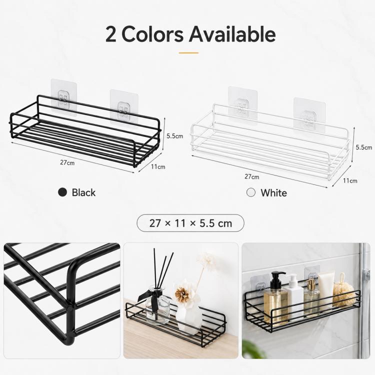 Wall-mounted shelf rack shown in black and white with square mounting plates