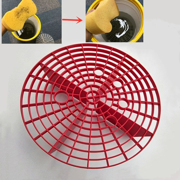 Red round car washing filter net insert with circular grid and multiple spoke arms