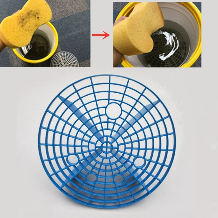 Blue circular sand and stone isolation filter net disc with grid spokes and center hub