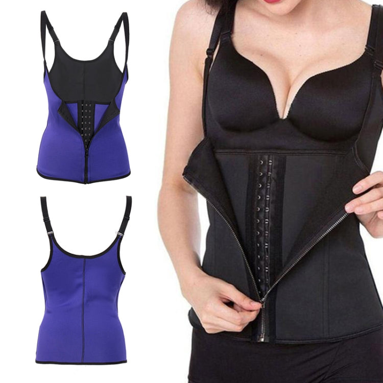 Black rubber belly belt corset with front zipper closure, grommet detail, and thin shoulder straps
