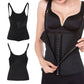 Black rubber belly belt corset with front zipper and grommet center panel, adjustable straps
