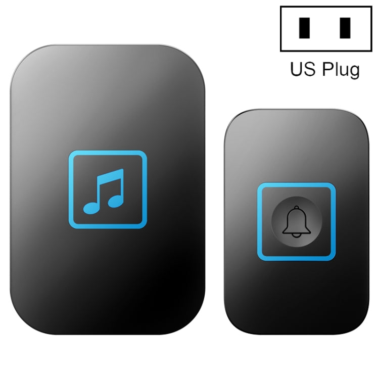 Wireless music doorbell transmitter set, black finish, US plug, with music and bell buttons