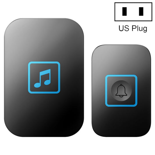 Wireless music doorbell transmitter set, black finish, US plug, with music and bell buttons