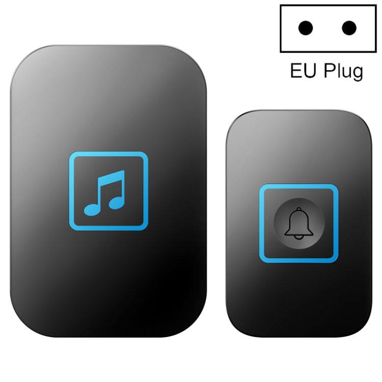 Wireless music doorbell transmitter set, black finish, EU plug, with music and bell buttons