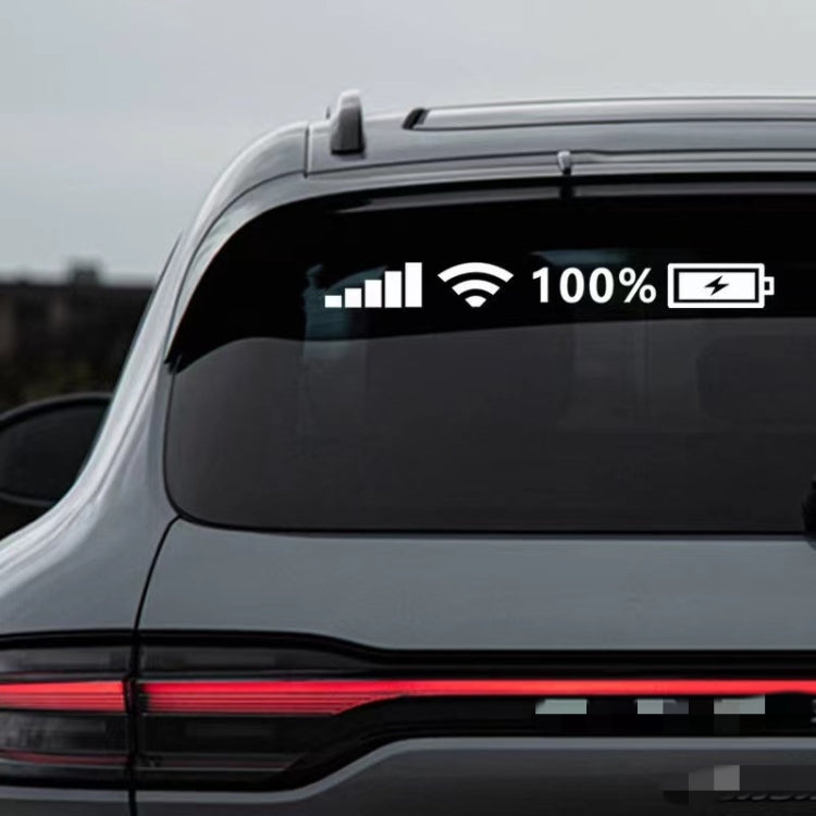 Car window sticker with white signal, WiFi, and lightning icons