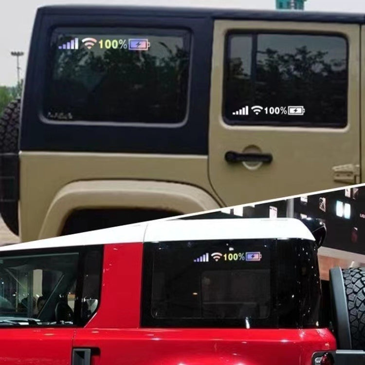 Car window sticker with signal, WiFi, and lightning icons on multiple cars