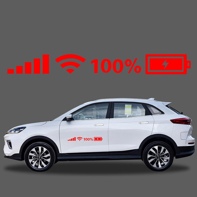 Car windshield vinyl decals with red WiFi and battery icons on a white SUV