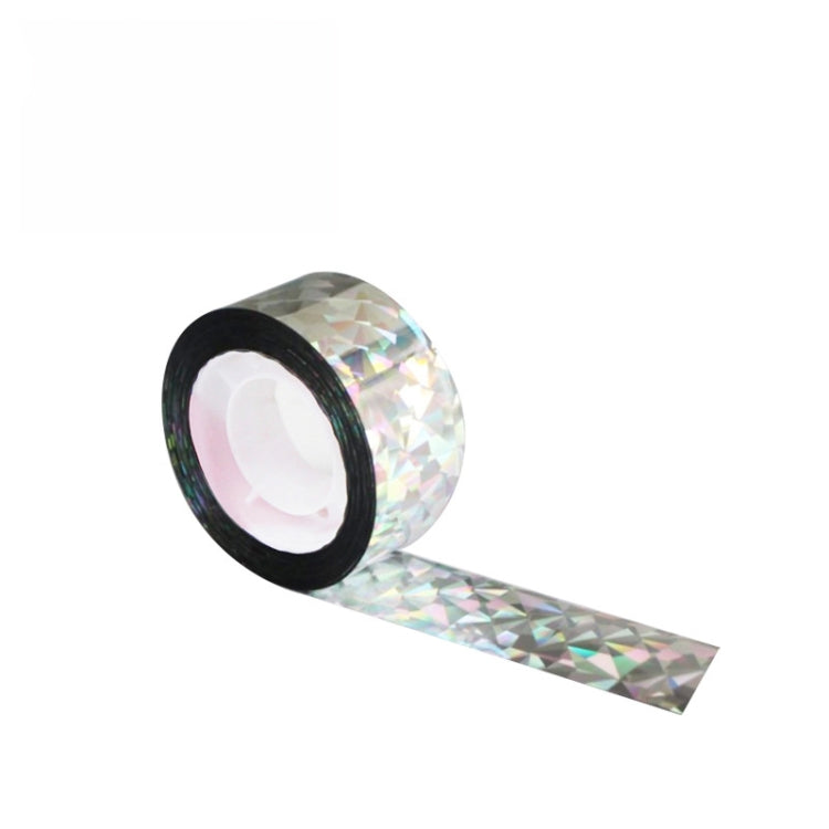 Reflective holographic bird repeller ribbon roll with black core and iridescent strip