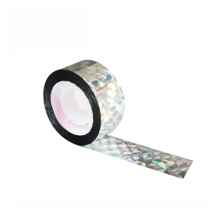 Reflective holographic bird repeller ribbon roll with black core and shimmering strip