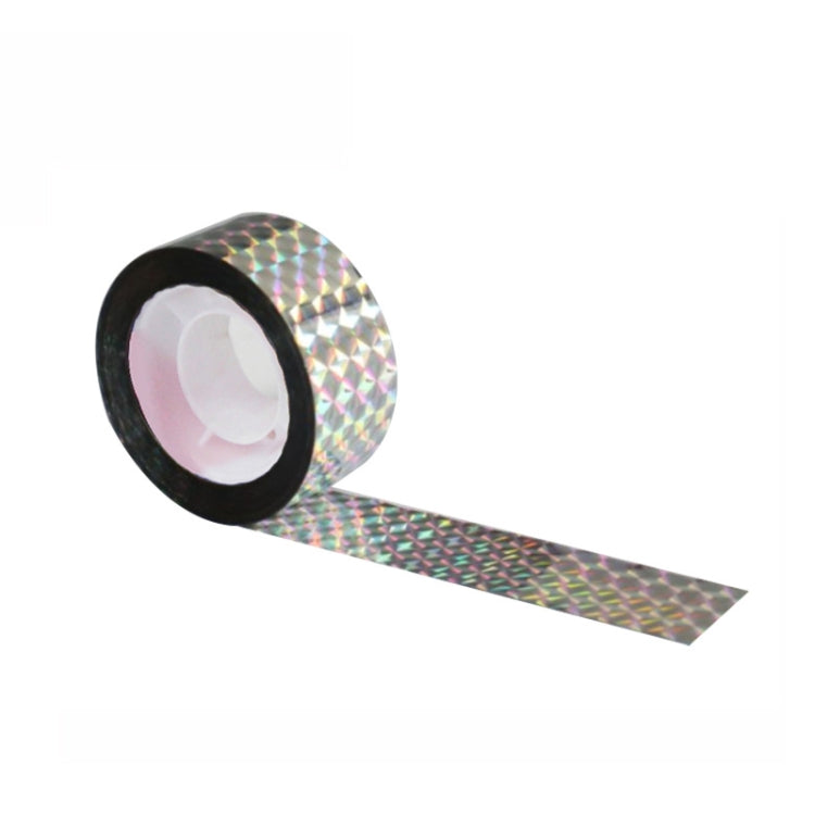 Iridescent reflective bird repeller ribbon roll with black core and metallic ribbon strip