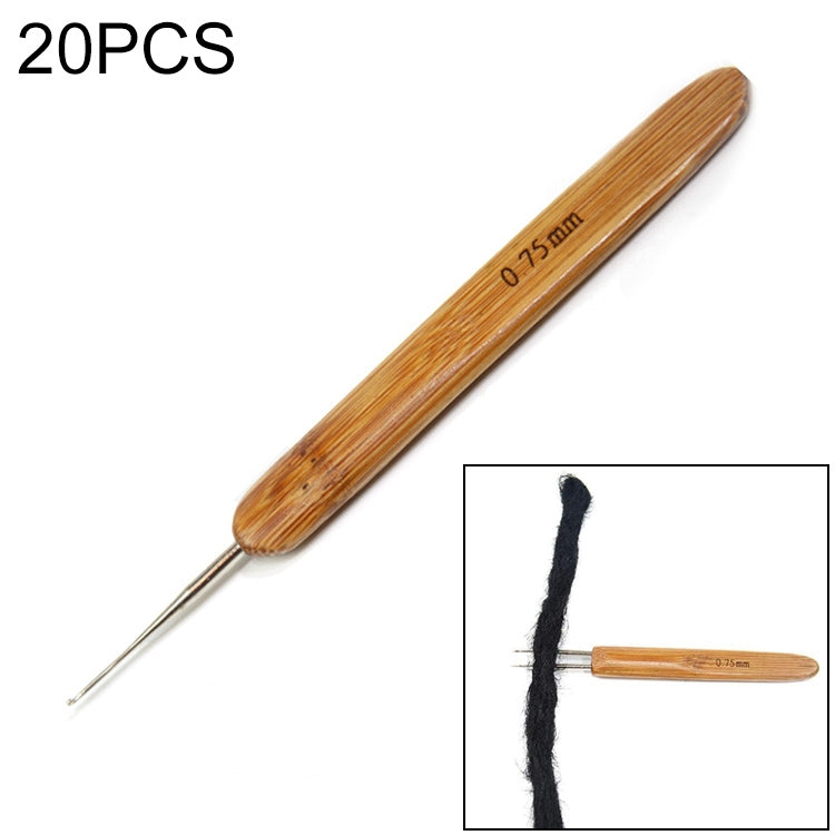 Bamboo braid crochet hook with double-prong metal tip, marked 0.75mm