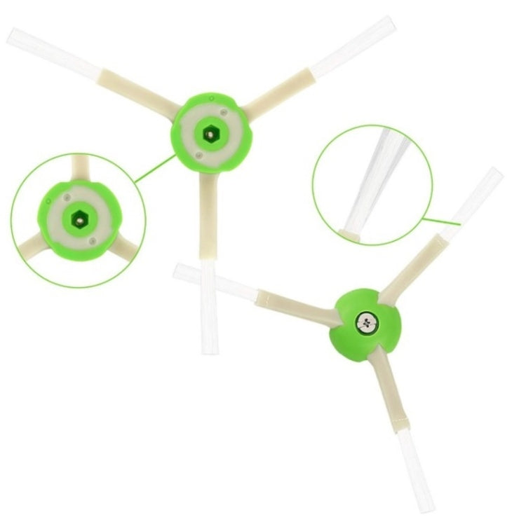 Robot vacuum side brush assembly with green hub and two white bristles