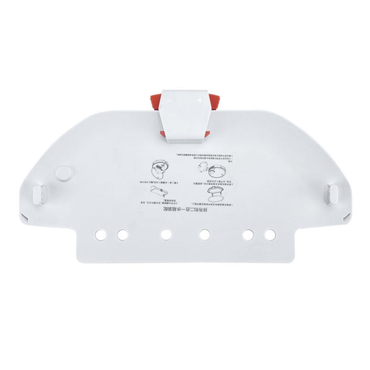 White mop stand for stick mop, wall mount with orange clips and mounting holes