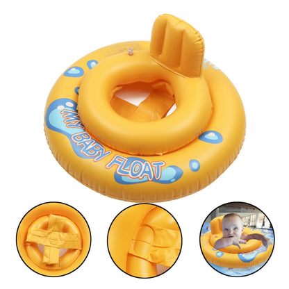 Yellow inflatable baby swimming seat ring with raised backrest and front inner opening