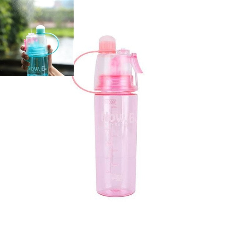 Pink translucent spray bottle with lid and red mist sprayer tube, Now.e