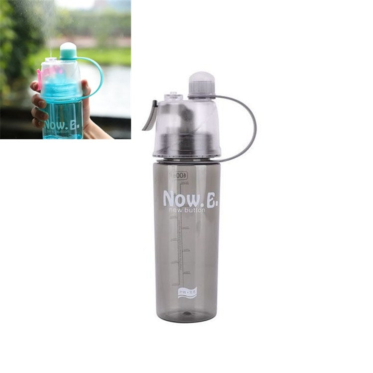Clear plastic spray bottle with silver mist sprayer and lid, flexible tube, Now.e