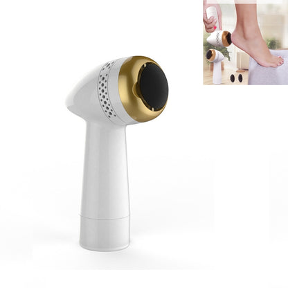 Foot pedicure grinder with white handle and gold-and-black circular sanding head