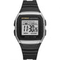 Digital sports watch with black strap and silver bezel, LCD screen with time and week