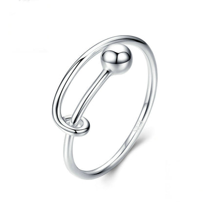 Polished open cuff ring in silver with a round ball detail at the top