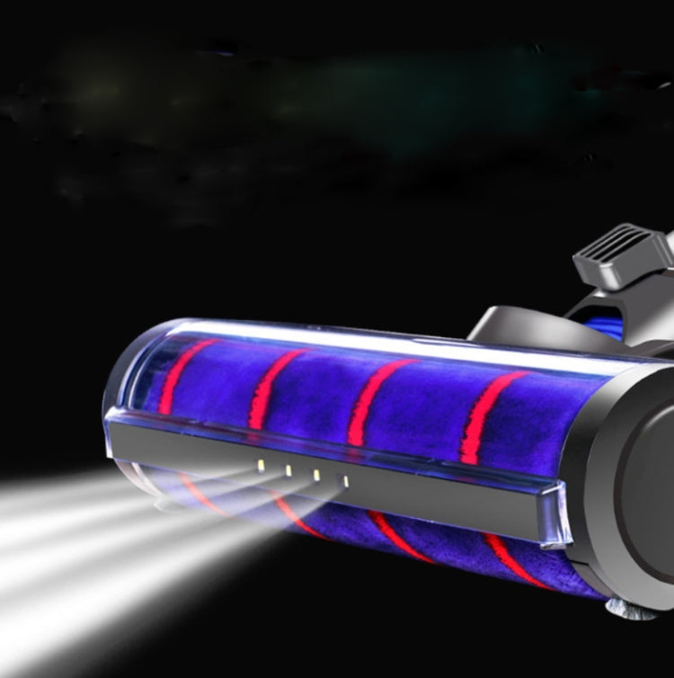 Electric brush vacuum nozzle with blue roller and red suction airflow lines