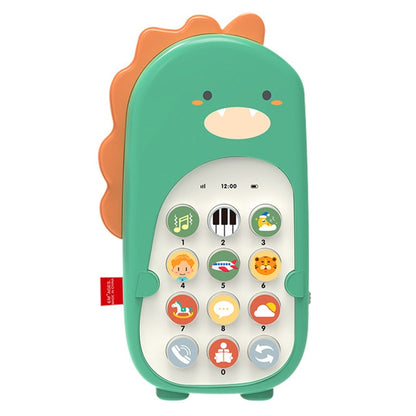 Green dinosaur toy smartphone with colorful icon buttons and keypad