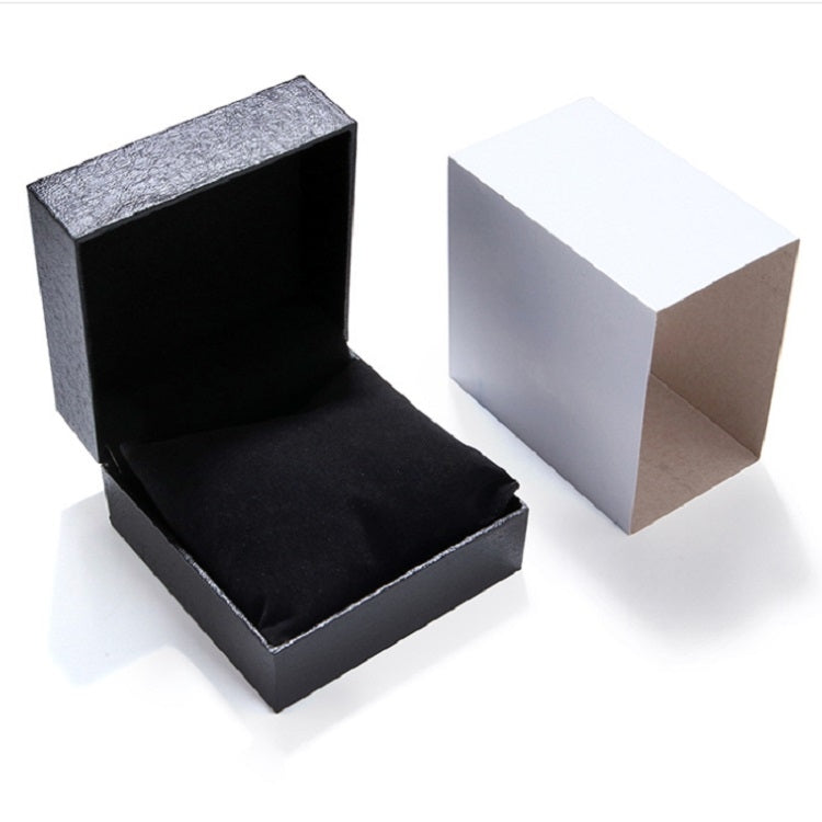 Flip PU leather watch box, open black interior and textured black top lid