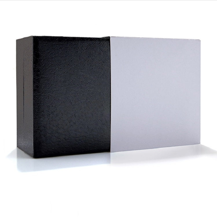 Flip watch box with black PU leather exterior and white plastic inner insert