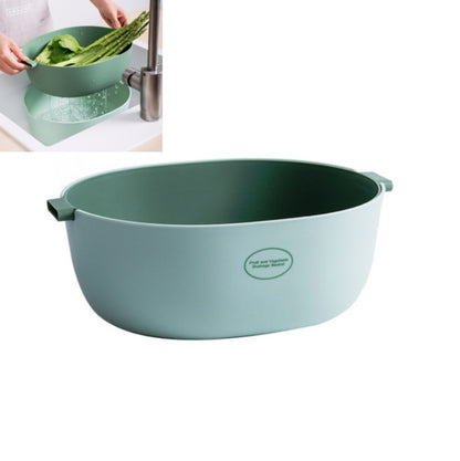 Light green plastic U-shaped vegetable drain basket with side handles