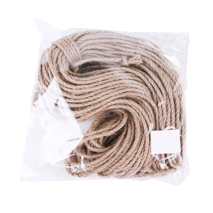 Bagged natural beige hemp rope coil with small label on clear plastic packaging