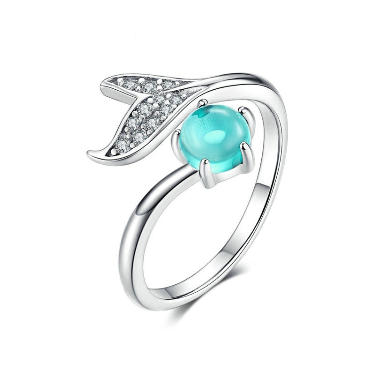 Sterling silver open ring with turquoise cabochon and pavé leaf design