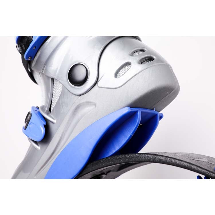 Silver jumping shoe with blue base fin and ventilation holes