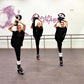Dancers wearing black spring jumping shoes with circular foot frames