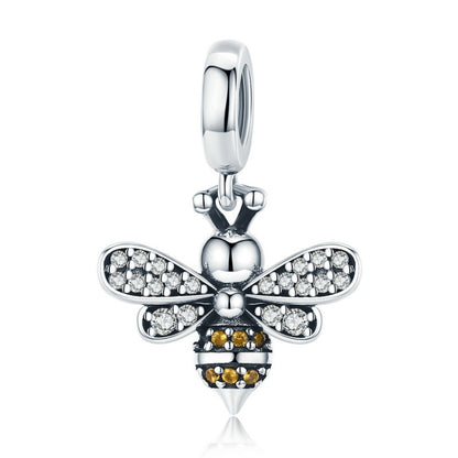 Sterling silver bee charm with clear and yellow stones