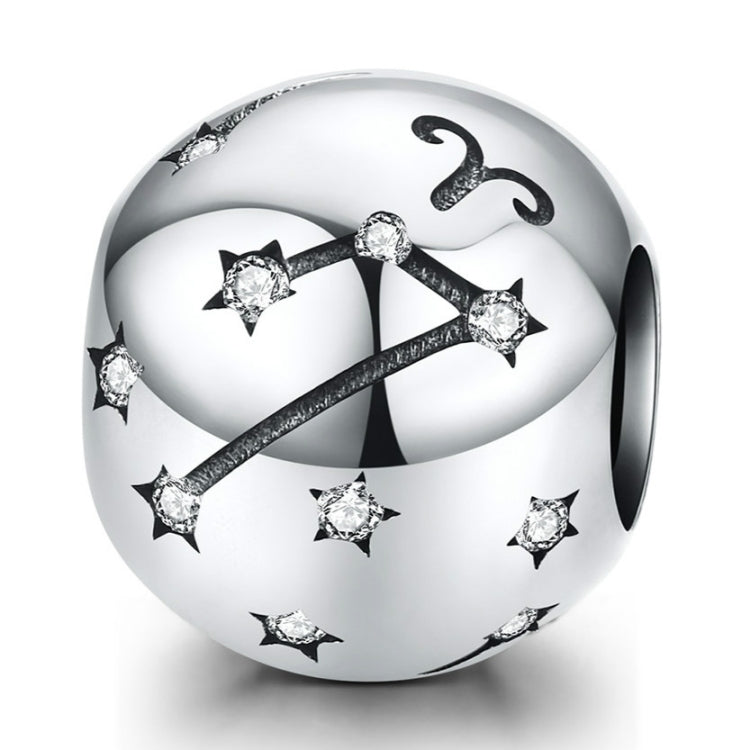 S925 sterling silver zodiac charm bead with star constellations and Aries symbol detail