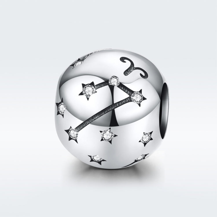 S925 sterling silver zodiac charm bead with star constellations and Aries symbol, black detail