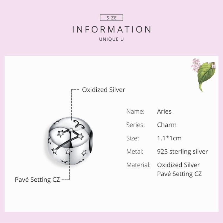 Aries oxidized silver charm bead, 925 sterling silver, pavé CZ