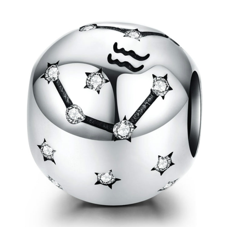 S925 sterling silver zodiac constellation charm bead with black star constellation lines and crystal points