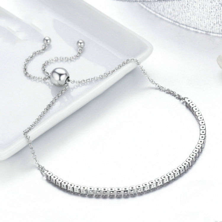 S925 sterling silver adjustable bracelet with box-link chain and slider bead