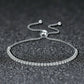 Sterling silver adjustable bracelet with clear stone pavé band and slider clasp