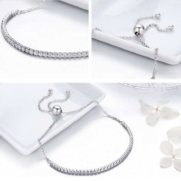 Sterling silver adjustable bracelet with chain slider and pavé-style band