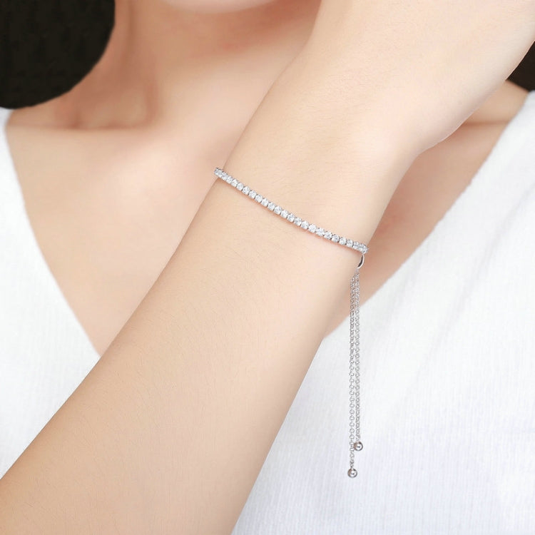 S925 sterling silver adjustable bracelet with dangling chain on wrist